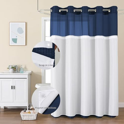 Colorful Star Navy Blue No Hook Waffle Shower Curtain Set, 36" W x 75" L