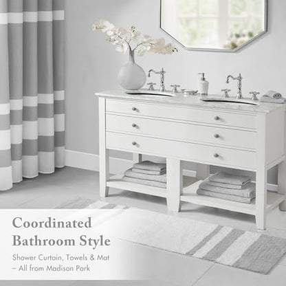 Madison Park Reversible Spa Cotton Bath Rug 100%-Cotton Striped Ultra Soft Water Absorbent, Fast Drying, Bath-Mats, Non-Slip Absorbent Quick Dry Mats for Tub, Shower Room, and Bathroom, 24x72, Grey