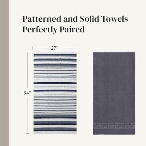 Modern Threads 6 Piece Bath Towel Set – Bathroom Towel Set with 2 Bath Towels, 2 Hand Towels & 2 Washcloths – 100% Cotton, Soft & Absorbent – Wide Stripe (Blue)
