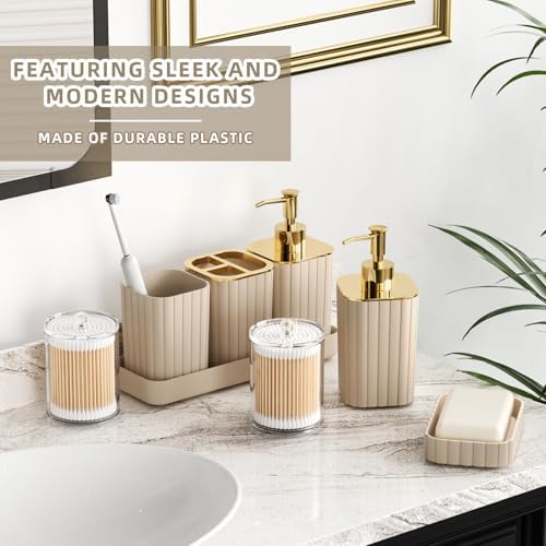 XLHOMO 26PC Bathroom Accessories Set - Gorgeous Beige Bathroom Set, Bathroom Accessory Set, Shower Curtain Set with Bathtub Mats for Shower Tub, Trash Can & Soap Dispenser