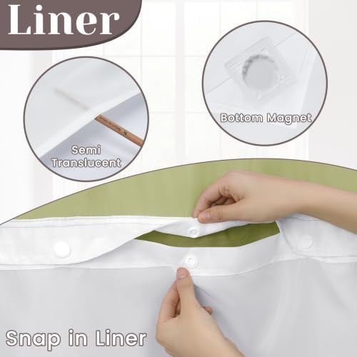 SORTTO No Hook Slub Shower Curtain with Liner, 71x74, Olive