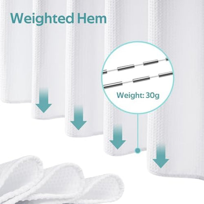Vipfree 3 in 1 Shower Curtain Set, Waffle Shower Curtain and Liner Set with 12 Double Sided Shower Curtain Hooks, 258GSM Luxury Weighted Cloth Shower Curtains for Bathroom, 72 W x 72 H, White