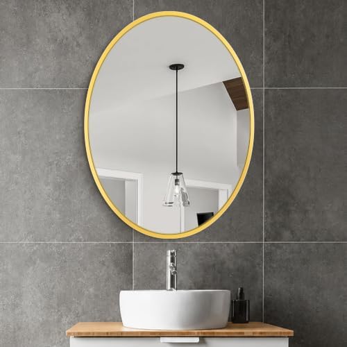 Delma 32x24 Gold Oval Bathroom Mirror for Over Sink, Aluminum Frame