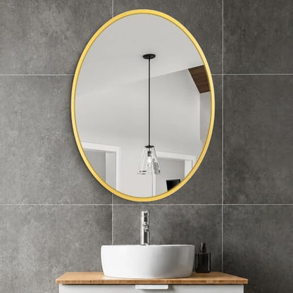 Delma 32x24 Gold Oval Bathroom Mirror for Over Sink, Aluminum Frame