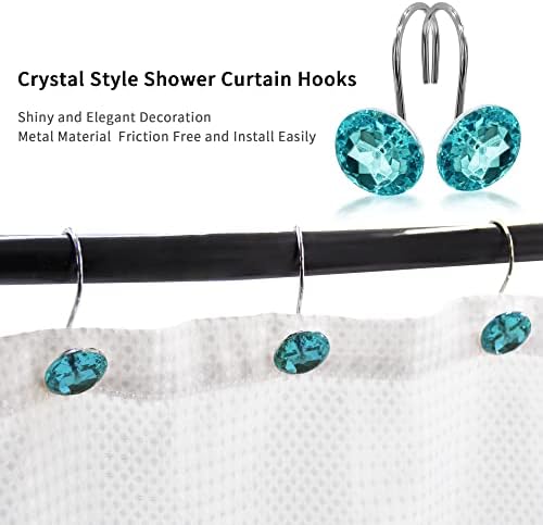 Aqua Diamond Crystal Bling Shower Curtain Hooks Rings for Bathroom,12PCS