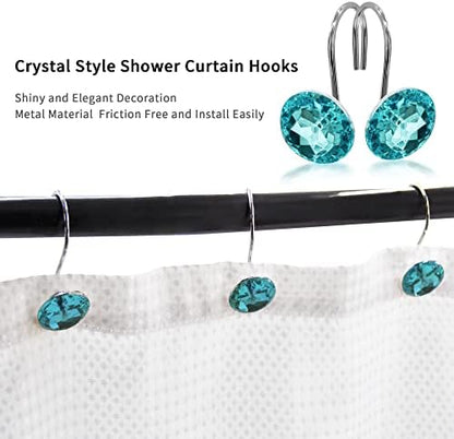 Aqua Diamond Crystal Bling Shower Curtain Hooks Rings for Bathroom,24PCS