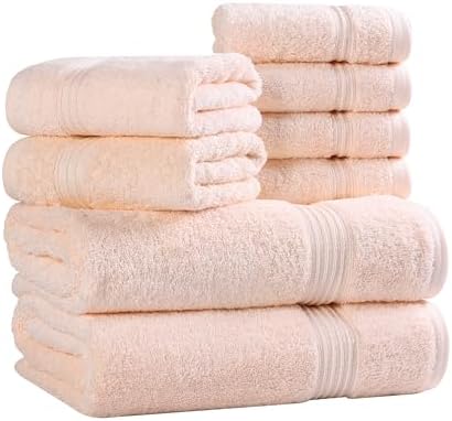Superior Egyptian Cotton 8-Piece Towel Set, Assorted Towels for Home Bathroom, Guest Bath Decor Essentials, Includes 2 Bath, 4 Hand, 2 Face Towels/Washcloths, Quick Dry, Absorbent, Peach
