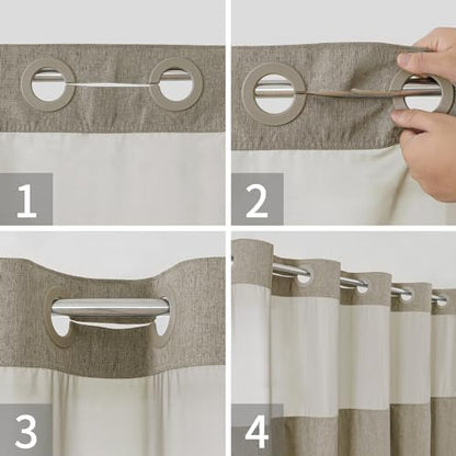 eachope Extra Long No Hooks Needed Linen Textured Shower Curtain with Snap-in Fabric Liner Set,Hotel Luxury Decor Shower Curtains for Bathroom,Waterproof & Washable,71Wx86H,Khaki/Tan