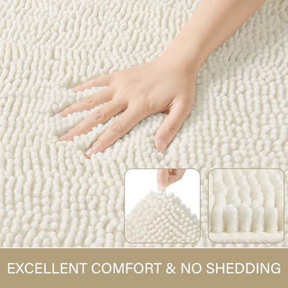 LOCHAS Luxury Bathroom Rug Shaggy Bath Mat 24 x 48 Inch, Cream White