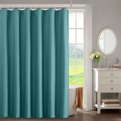 OWENIE Turquoise Shower Curtain for Bathroom 84 Inches Extra Long, Elegant 3D Embossed Textured Cloth Waffle Shower Curtain, Modern Luxury Hotel Style, Water Repellent, Machine Washable, 72X84