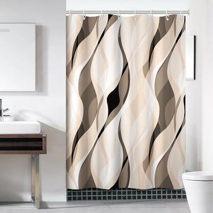 Cream Striped Shower Curtain with Hooks for Bathroom 60x72 Inch
