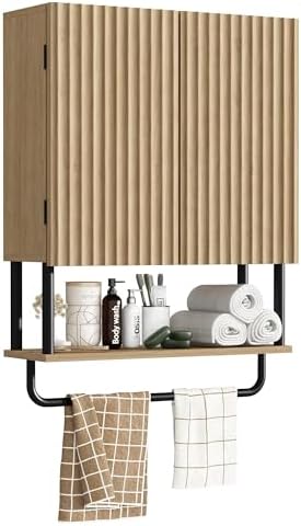 RUSTOWN Fluted Bathroom Wall Cabinet with 2 Doors, 3-Tier Medicine Cabinet
