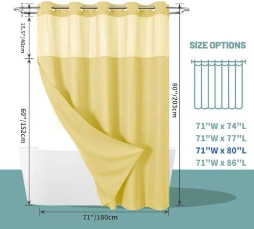 eachope No Hook Waffle Shower Curtain with Snap-in Liner, 71x80 Inch,Yellow