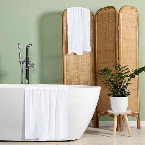 Belizzi Home Cotton 2 Pack Oversized Bath Towel Set 28x55 inches, Large Bath Towels, Ultra Absorbant Compact Quickdry & Lightweight Towel, Ideal for Gym Travel Camp Pool - White