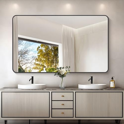 DESBING 60" x 36"Bathroom Mirror, Matte Black Wall Mirror with Metal Frame, Decorative Rectangular Vanity Mirror for Bedroom Bathroom Living Room Entryway (Horizontal/Vertical)