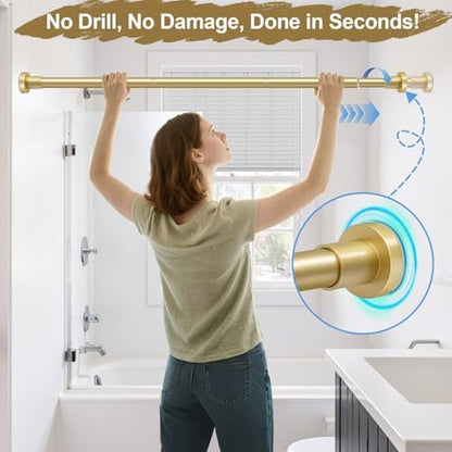 YNL Gold Shower Curtain Rod 32-94 Inch(2.7-7.8ft), Non-Slip, Never Rust, Stainless Steel No Drill Spring Tension Shower Rod, Adjustable Long Curtain Rod for Bathroom Window Patio