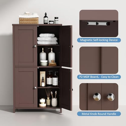 Shintenchi Bathroom Storage Cabinet with Doors and Shelves, Floor Cabinets for Washroom Furniture, Laundry Room, Organization with Adjustable Shelf, Brown