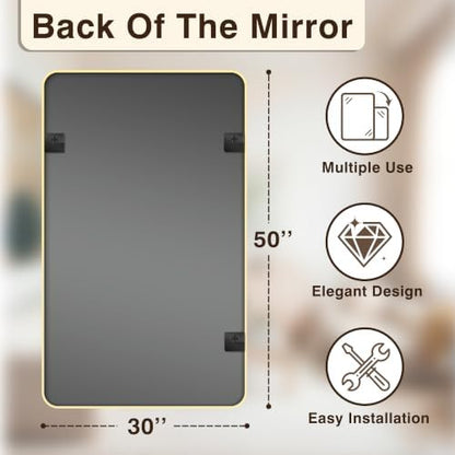 Vanity Bathroom Mirror, 50”x30” Gold Bathroom Mirror for Over Sink