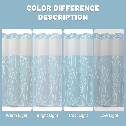 LXBNI Light Blue No Hook Shower Curtain with Liner, 71 x 74 Inch