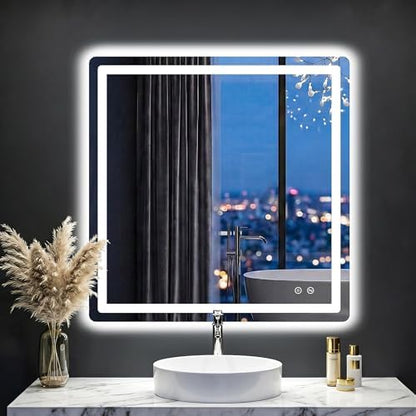 LED Bathroom Mirror with Lights, 30"x30" Lighted Vanity Mirror for Wall