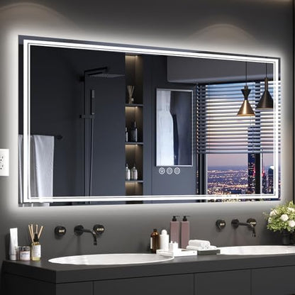 Ratsamee 72"x36" LED Bathroom Mirror with Lights, Backlit + Front Lit
