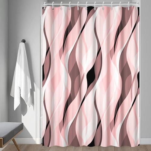 Pink Striped Shower Curtain with Hooks for Bathroom 72x72 Inch