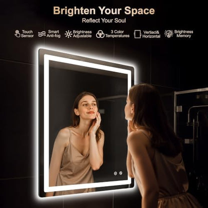 Delma 36x30 LED Bathroom Vanity Mirror with Lights, Anti-Fog, Dimmable