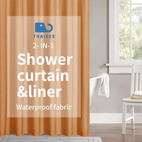 Waterproof Fabric Shower Curtain,No Liner Needed,72x72,Orange