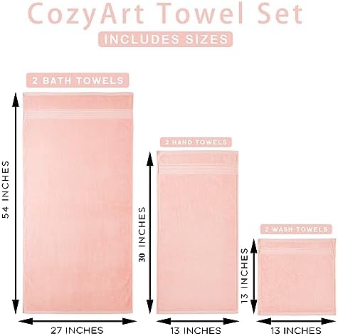COZYART Luxury Bath Towel Set 3 PCS, Pink 100% Turkish Cotton 650 GSM