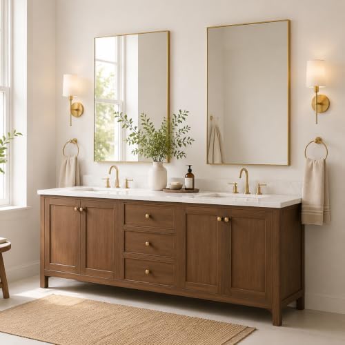2-Pack 24"x36" Brushed Gold Framed Bathroom Vanity Wall Mirrors