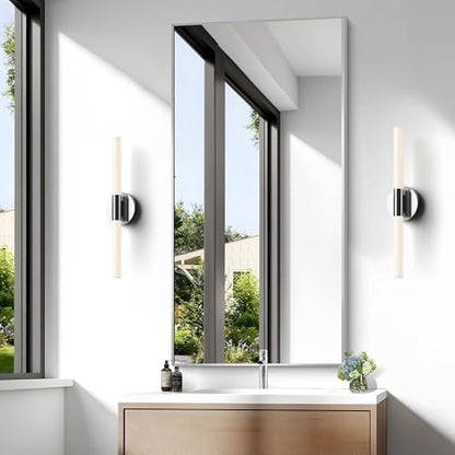 BONEWEI Silver Bathroom Mirror,24x48 inch Wall Mirror for Bathroom Wall Mounted,Large Rectangle Mirror for Bathroom Over Sink,Modern Metal Frame for Living Room,Bedroom Entryway,Horizontal/Vertical