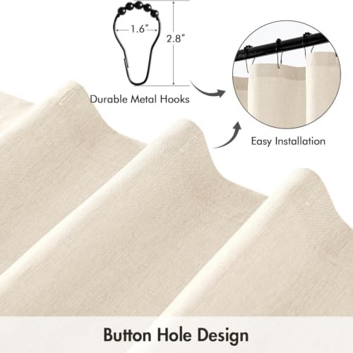 ANRODUO Cream White Linen Textured Fabric Shower Curtain Set - W72xL72
