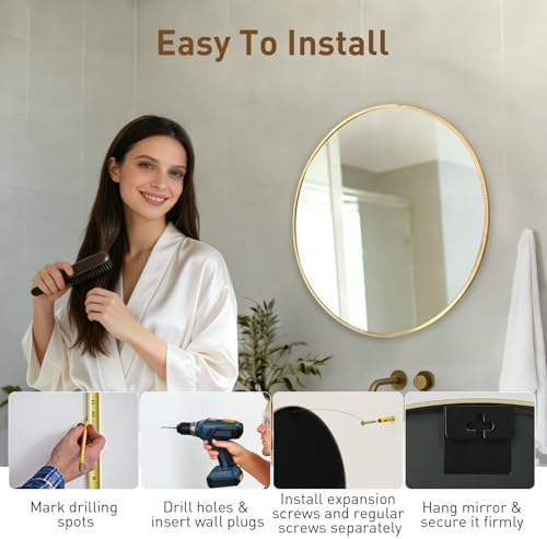 NEWBULIG 20 Inch Round Wall Mirror, Bathroom Mirrors for Over Sink