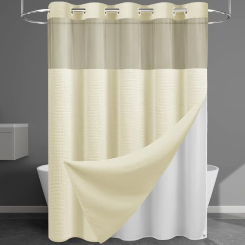 EUTXL Heavyweight No Hook Shower Curtain with Liner, Ivory,71x86