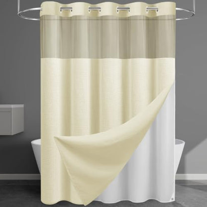 EUTXL Heavyweight No Hook Shower Curtain with Liner, Ivory,71x86