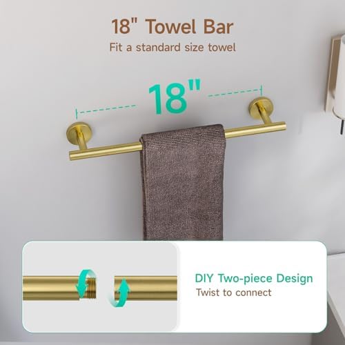 USHOWER 4PCS Brushed Gold Bathroom Accessories Set, 18-Inch Towel Bar Set