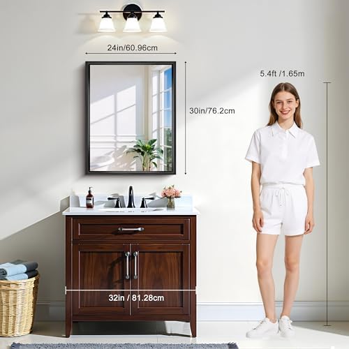 CIRCUMI 24"x30" Brushed Black Bathroom Mirror, Rectangular Vanity Mirror