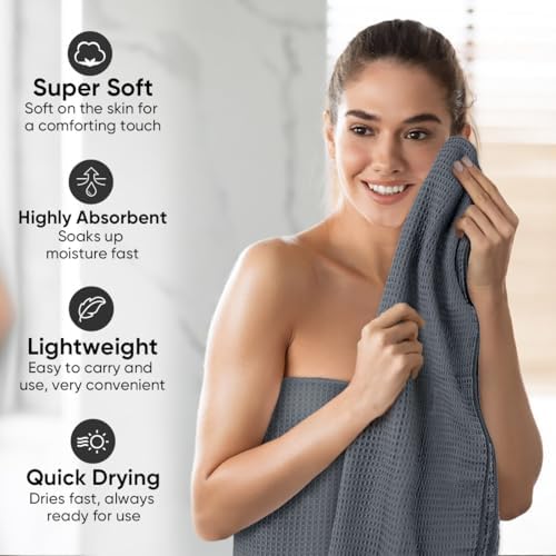 HOMEXCEL Waffle Bath Towels Set of 4 Pack, Waffle Towels for Bathroom, Grey