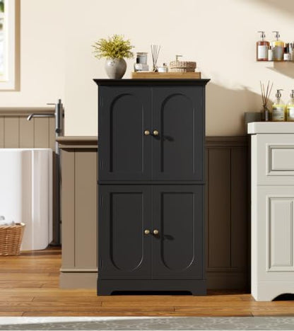 HAIOOU Bathroom Floor Cabinet with Motion Sensor Light - Black