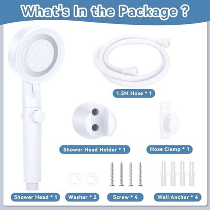 5+1 Mode High Pressure Replacement White RV Shower Head with Hose