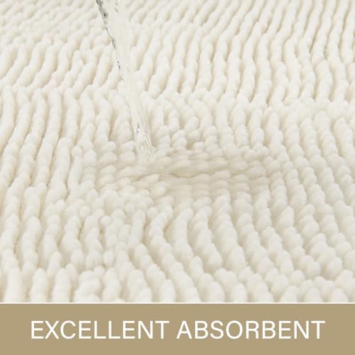 LOCHAS Luxury Bathroom Rug Shaggy Bath Mat 24 x 48 Inch, Cream White