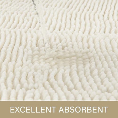 LOCHAS Luxury Bathroom Rug Shaggy Bath Mat 24 x 48 Inch, Cream White