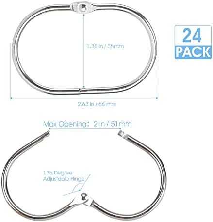 Goowin 24 Pcs Shower Curtain Rings, Shower Curtain Hooks, Oval Snap Shower Rings for Curtain, Metal Shower Curtain Rings Rust Proof, Glide Smoothly Shower Hooks for Shower Curtain Rod (Chrome)