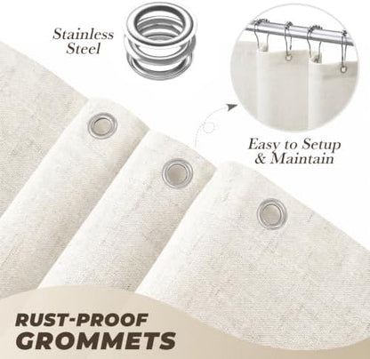 Linen Shower Curtain Boho Cream Shower Curtain with Tassels 60"L x 72"L