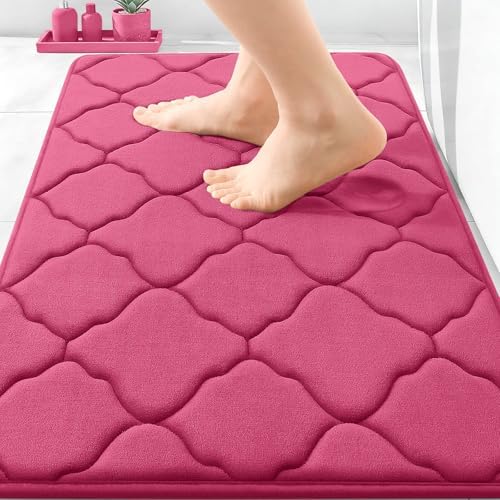 OLANLY Memory Foam Bath Mat Rug 30x20, Ultra Soft Bathroom Rugs, Deep Pink