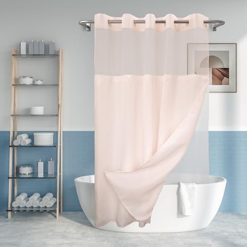 River Dream No Hook Shower Curtain with Snap-in Liner Set, Pink, 71x74