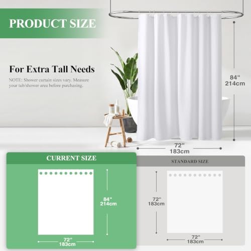 Dynamene Extra Long Waffle Shower Curtain 256 GSM Fabric 72"x84" White