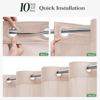 Dynamene Blush Pink Hook Free Waffle Shower Curtain & Snap-in Liner,72x87