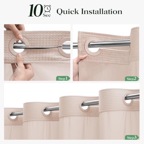 Dynamene Blush Pink Hook Free Waffle Shower Curtain & Snap-in Liner,72x81