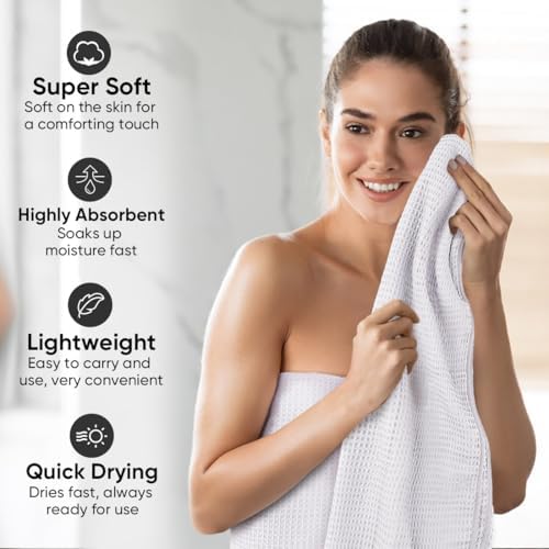 HOMEXCEL White Waffle Bath Towels Set of 4 Pack, Waffle Towels for Bathroom